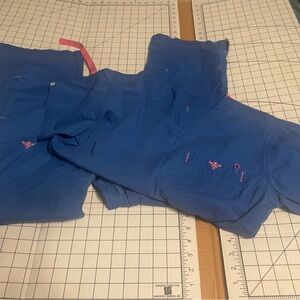 Med Couture Blue Scrub Set with Pink Accents
